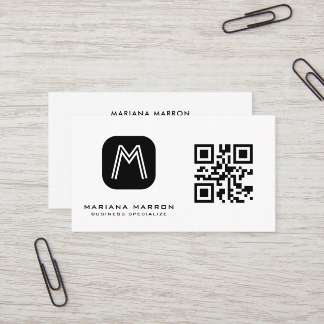 Minimaler Monogram Custom QR Code Basic Visitenkarte (Vorderseite/Rückseite Beispiel)