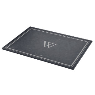 Minimaler Monogramm-Ankergrau  Silber Schneidebrett