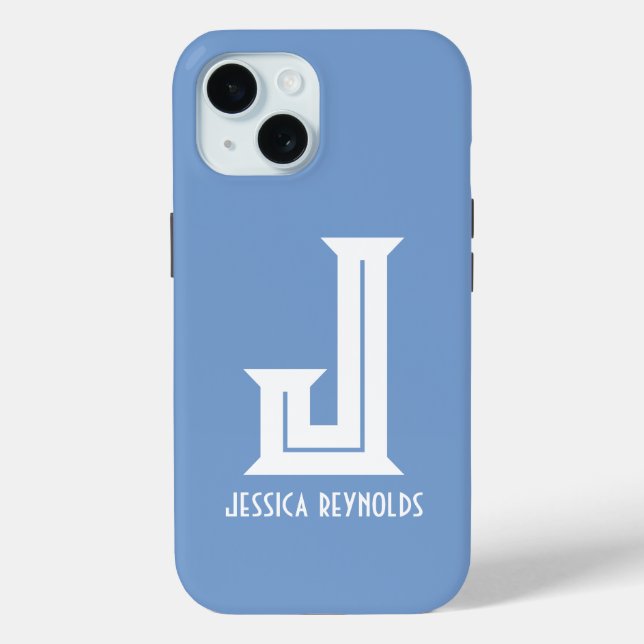 Minimaler Monogramm Blau Case-Mate iPhone Hülle (Rückseite)