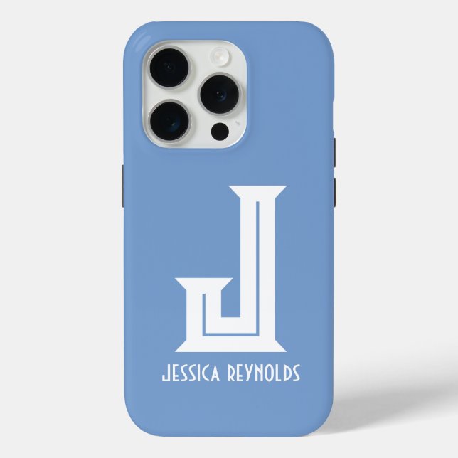 Minimaler Monogramm Blau Case-Mate iPhone Hülle (Rückseite)