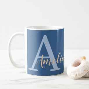 Minimaler Monogramm Name blau Kaffeetasse