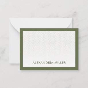 Minimaler Monogramm Name Herringbone Olive Mitteilungskarte