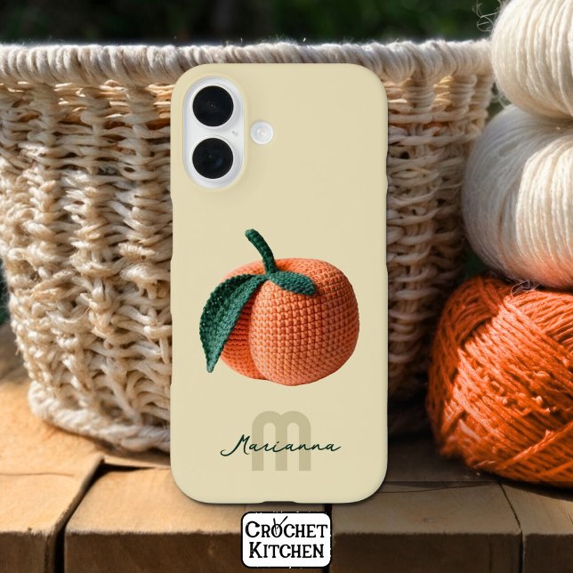 Minimaler Monogrammname Moderner Crochet Peach Case-Mate iPhone Hülle (Von Creator hochgeladen)