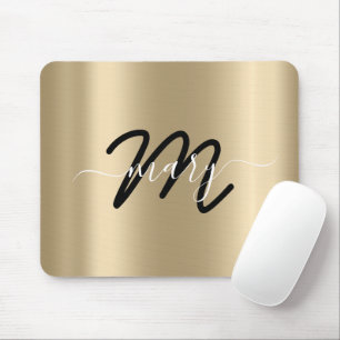 Minimaler Name Monogram Gold Champagne Black Mousepad