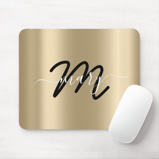 Minimaler Name Monogram Gold Champagne Black Mousepad (Mit Mouse)