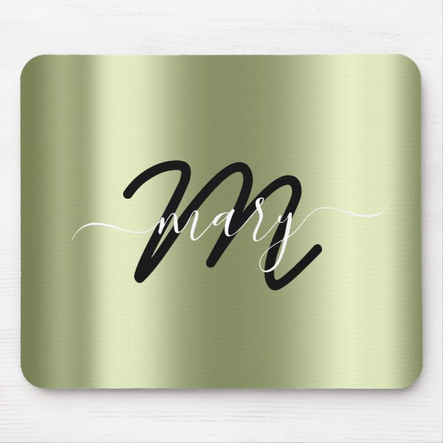 Minimaler Name Monogram Minze Grün Schwarz Mousepad (Vorne)