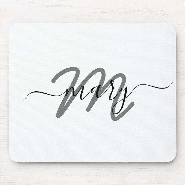 Minimaler Name Monogram White Gray Mousepad (Vorne)
