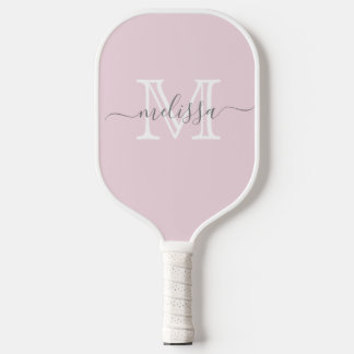 Minimaler Name und Monogramm in Rosa elegant Pickleball Schläger
