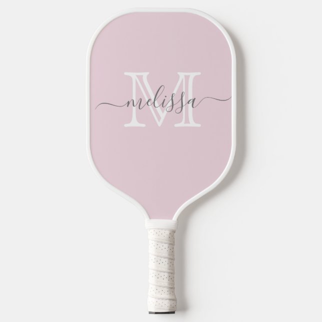 Minimaler Name und Monogramm in Rosa elegant Pickleball Schläger (Vorderseite)