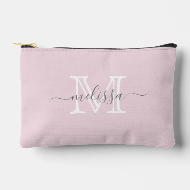 Minimaler Name und Monogramm in Rosa elegant Zubehörtasche (Vorderseite)
