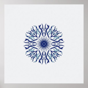 Minimaler Navy-Aqua-Seetang-Sonnenstrahl-Mandala-P Poster