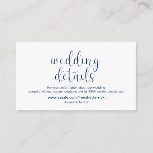 Minimaler, navy-blauer Schriftart, Hochzeitdetails Begleitkarte