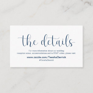 Minimaler, navy-blauer Schriftart, Hochzeitdetails Begleitkarte