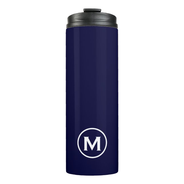 Minimaler Navy White Monogram Travel Mug Thermosbecher (Vorderseite)