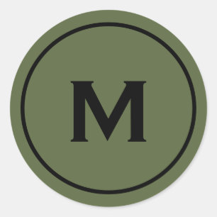 Minimaler Olive Classic Monogram Medallion Runder Aufkleber