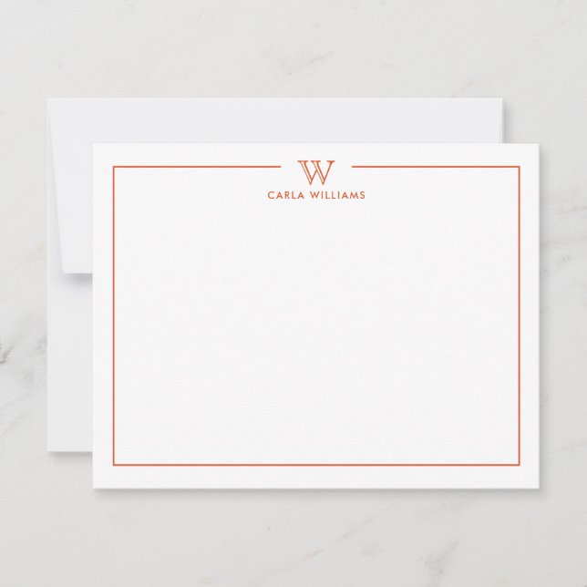 Minimaler Orange formaler Classic Monogram Mitteilungskarte (Vorderseite)