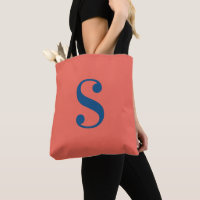 Minimaler Orange mit großer Navy Blue Monogram