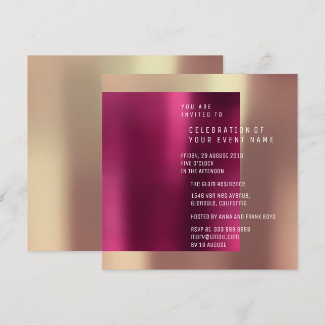 Minimaler Party Kupfer Rose metallisch Einladung (Vorne/Hinten)