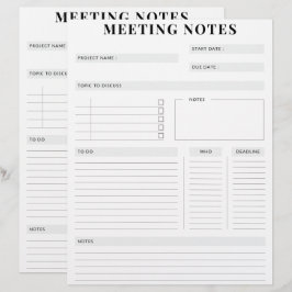 Minimaler professioneller Meeting Notes-Planer Briefbogen