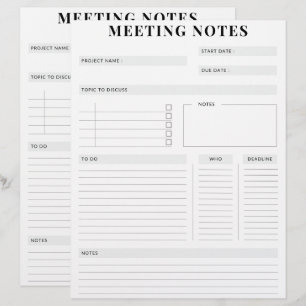 Minimaler professioneller Meeting Notes-Planer Briefbogen