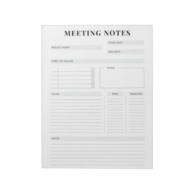 Minimaler professioneller Meeting Notes-Planer Notizblock (Rotiert)