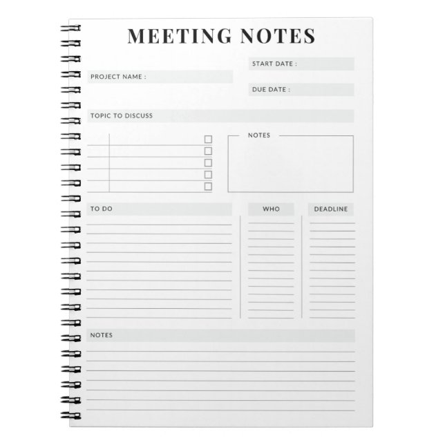 Minimaler professioneller Meeting Notes-Planer Notizblock (Vorderseite)