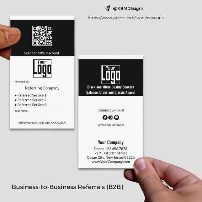 Minimaler QR-Code B2B Empfehlungskarte (Minimal Black & White Services QR Code B2B Referral Card, Business to Business Partnership Promotion)
