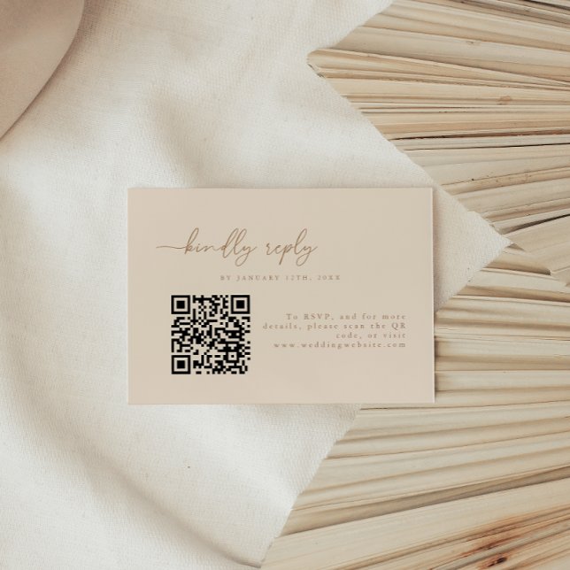 Minimaler QR-Code für Beige-Hochzeit RSVP Karte (Von Creator hochgeladen)