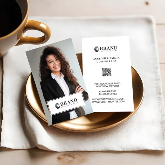 Minimaler QR-Code für das moderne Business Foto Visitenkarte (Minimal Modern Business Photo Custom Logo QR Code Business Card)