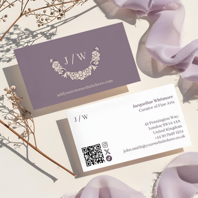 Minimaler QR-Code für das QR-Monogramm für Blumenm Visitenkarte (Luxury Minimal Floral Wreath Logo Monogram QR Code Business Card)