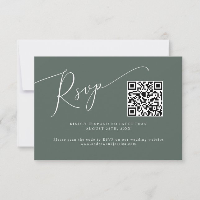 Minimaler QR-Code für grüne Hochzeiten RSVP Karte (Vorderseite)