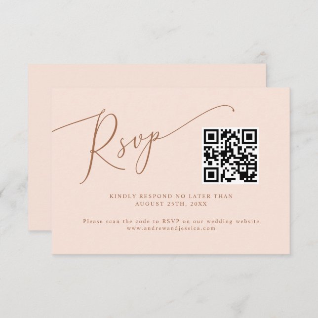 Minimaler QR-Code für Hochzeitssehen in Rosa RSVP Karte (Vorne/Hinten)