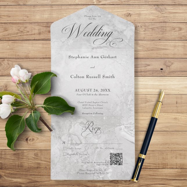 Minimaler QR-Code für modernen grauen Marmor All In One Einladung (Von Creator hochgeladen)