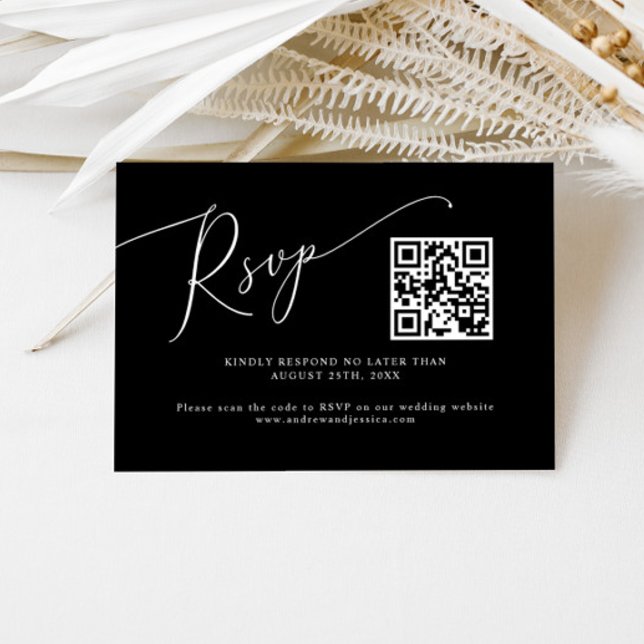 Minimaler QR-Code für Schwarze Hochzeit RSVP Karte (Von Creator hochgeladen)