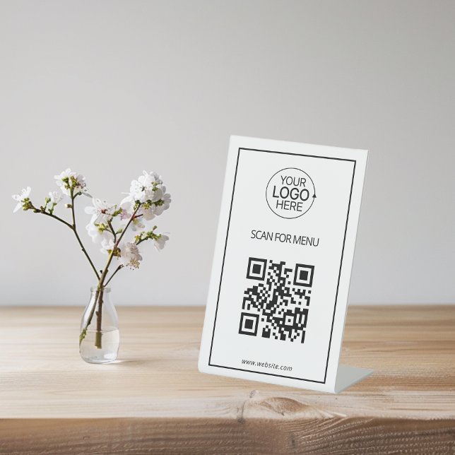 Minimaler QR-Code Hinzufügen von Logo-Logo-Unberüh Sockelschild (Simple QR Code Add Logo Contactless Menu Minimal Pedestal Sign)