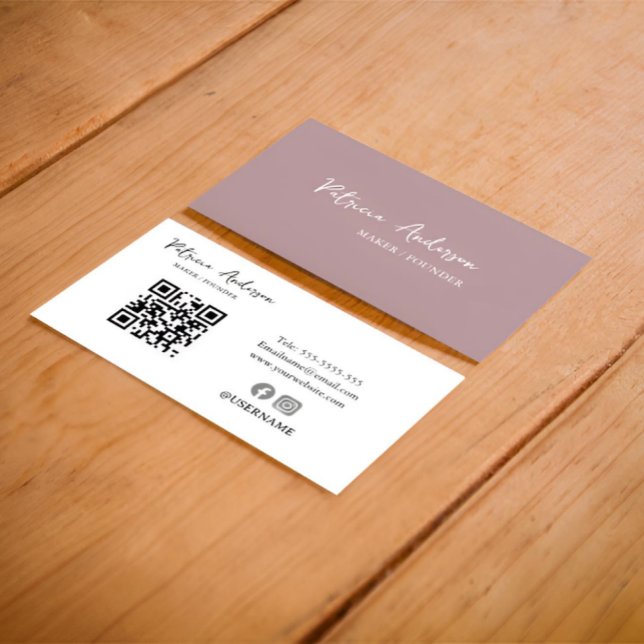 Minimaler QR-Code | Modern Blush Pink Business Car Visitenkarte (Minimal QR Code | Modern Blush Pink Business Card)