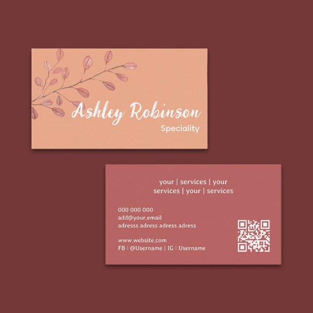 Minimaler QR-Code Rose Terracotta-Blatt Visitenkar Visitenkarte (Minimal QR code rose terracotta leaf Business Card)
