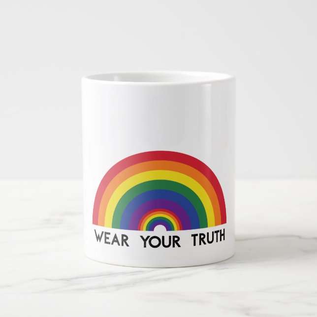 Minimaler Regenbogenbogen Moderne Farbige Aussage  Jumbo-Tasse (Vorderseite)
