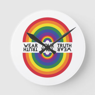 Minimaler Regenbogenbogen Moderne Farbige Aussage  Runde Wanduhr