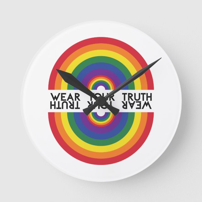 Minimaler Regenbogenbogen Moderne Farbige Aussage  Runde Wanduhr (Vorderseite)