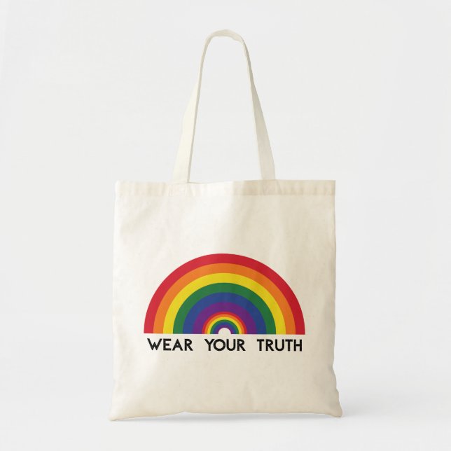 Minimaler Regenbogenbogen Moderne Farbige Aussage  Tragetasche (Vorne)