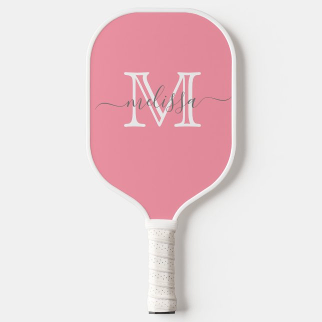 Minimaler Rosa Name und Monogramm Pickleball Schläger (Vorderseite)
