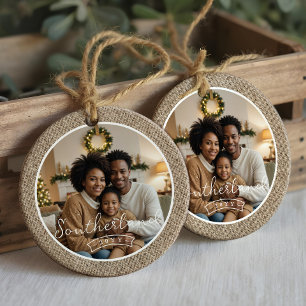 Minimaler Rustikaler Bauernhof Burlap Personalisie Keramik Ornament