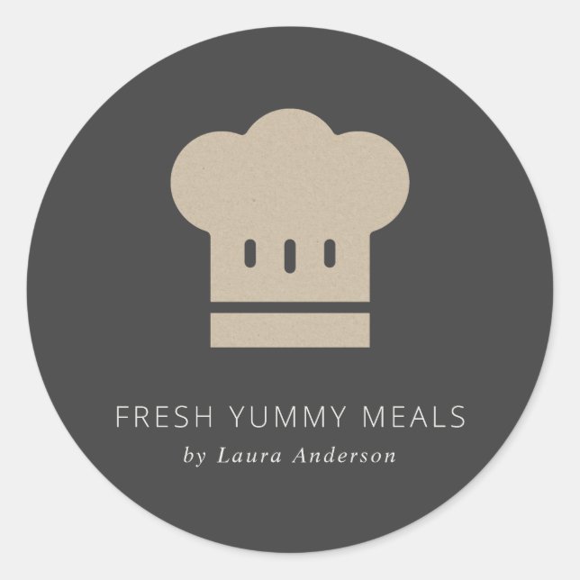 Minimaler Rustikaler Black Kraft Koch Hat Catering Runder Aufkleber (Vorderseite)