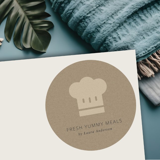 Minimaler Rustikaler Black Kraft Koch Hat Catering Runder Aufkleber (Von Creator hochgeladen)