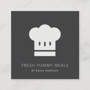 Minimaler rustikaler Schwarz-Weiß-Koch-Hut-Caterin Quadratische Visitenkarte