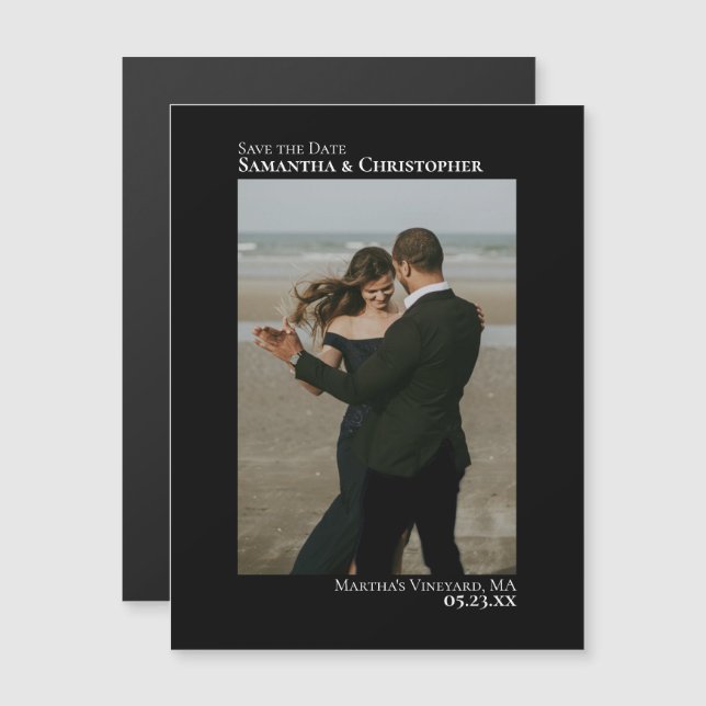 Minimaler Save the Date vertikaler Foto-Schwarz Magnetkarte (Vorne/Hinten)