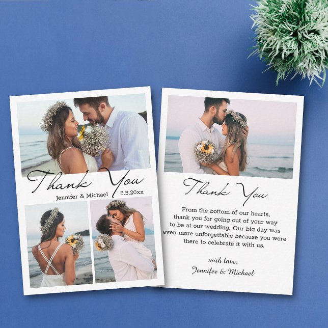 minimaler schlichter Dank 4 Fotos Collage Hochzeit Mitteilungskarte (Von Creator hochgeladen)