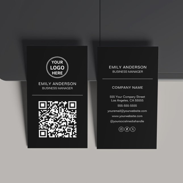 Minimaler Schwarz des QR-Codes mit benutzerdefinie Visitenkarte (Custom QR Code Logo Minimal Black Business Card)