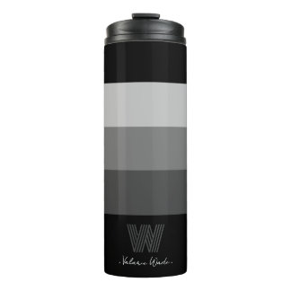 Minimaler Schwarz-Grau-Bars Monogram Thermal Tumbl Thermosbecher